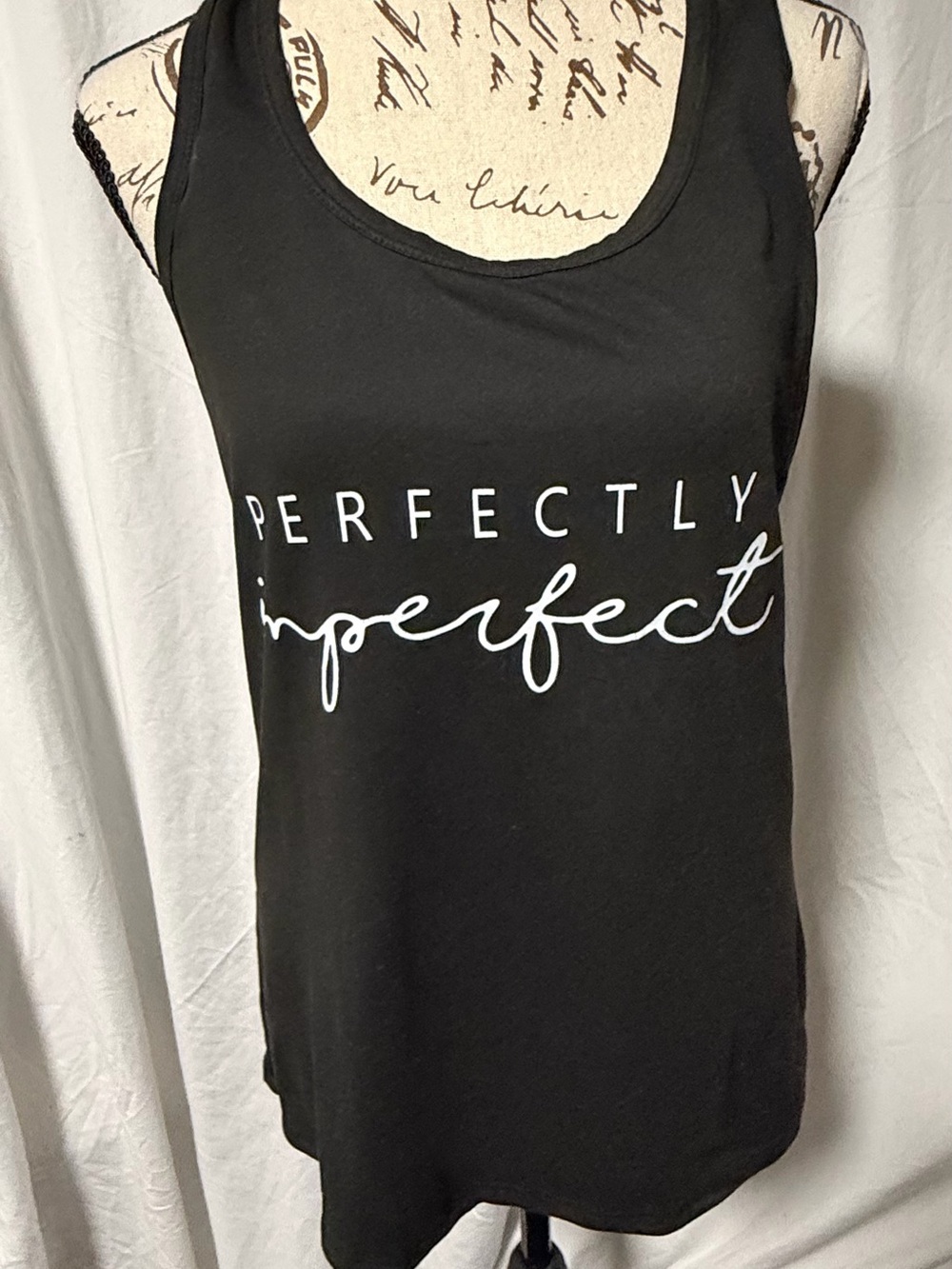 "PERFECTLY imperfect" Black Graphic Tank Top Medium 